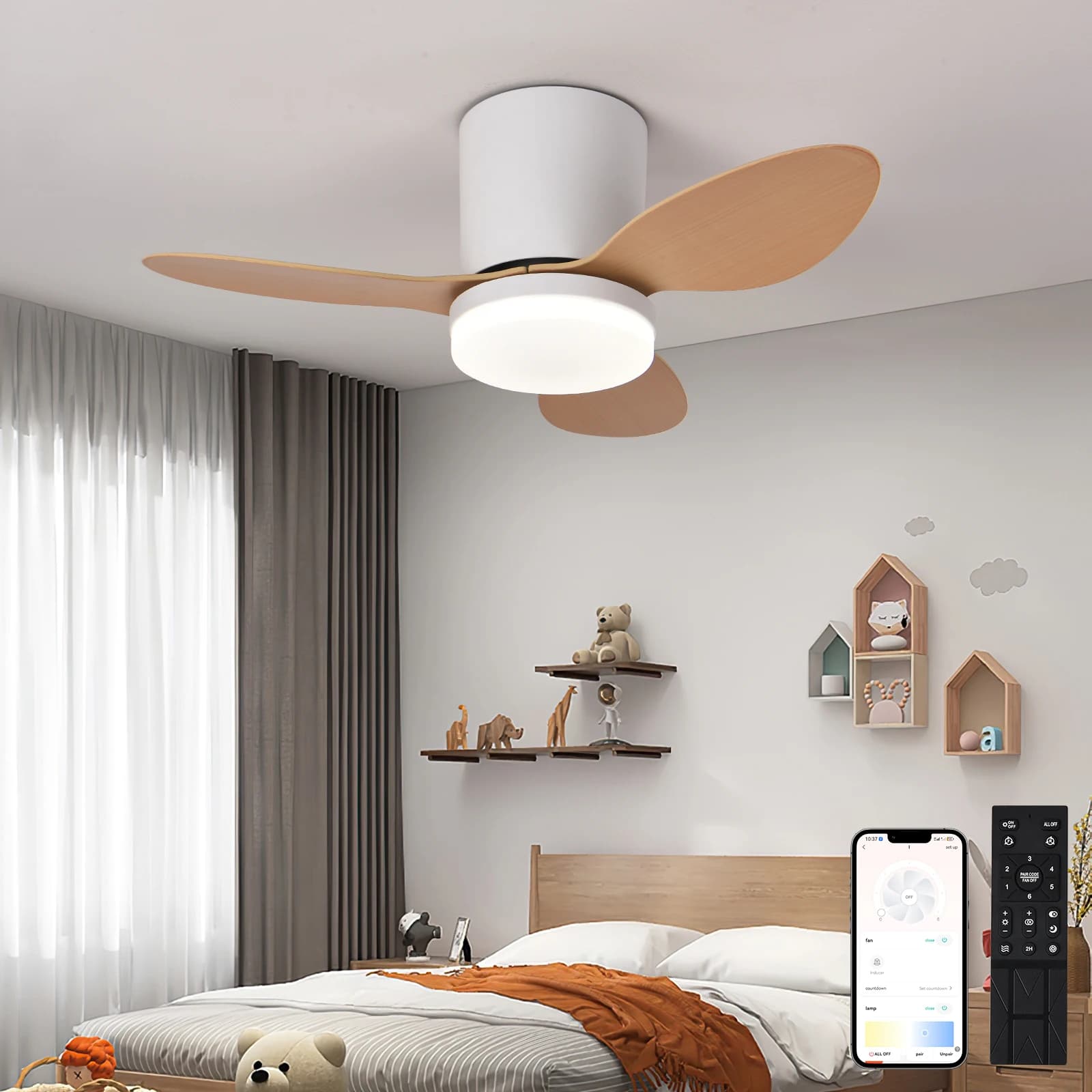 Ventilatore da soffitto silenzioso e potente Dimmer intelligente a 6 velocità LED Ventilatore da soffitto illuminazione lampade da camera da letto Luci del soggiorno
