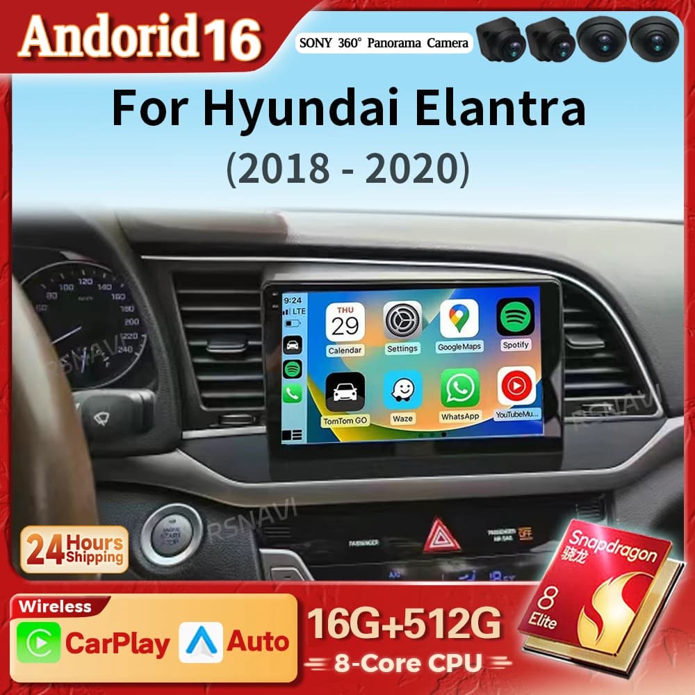 Autoradio Android 16 con Carplay per Hyundai Elantra 6 2016-2020, Stereo Multimediale 2Din con Processore Snapdragon