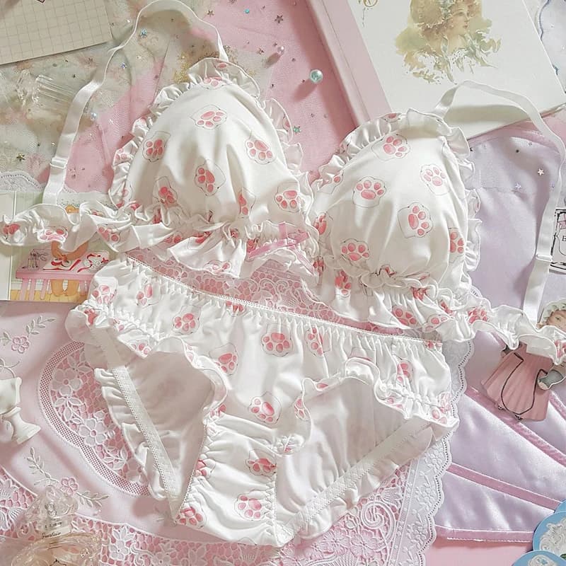 Set intimo da donna Set reggiseno e mutandine giapponese Kawaii Set intimo morbido senza ferretto Set intimo per il sonno Set reggiseno e slip Lolita carino