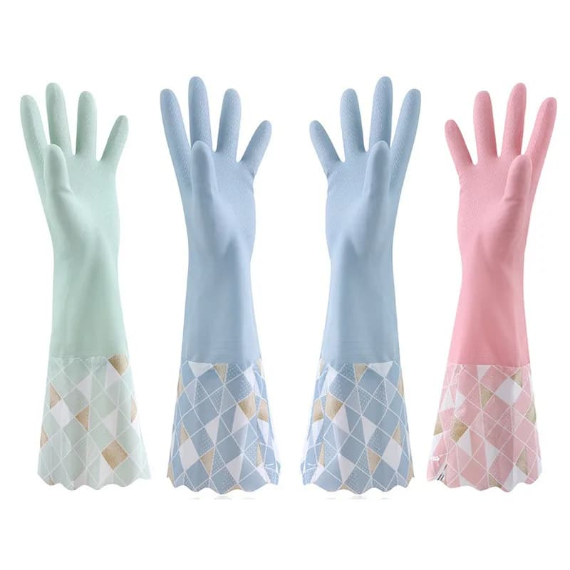 Guanti in velluto di lattice di gomma impermeabile, resistenti, detergenti, vestiti per il lavaggio, per la casa, la cucina, l'inverno