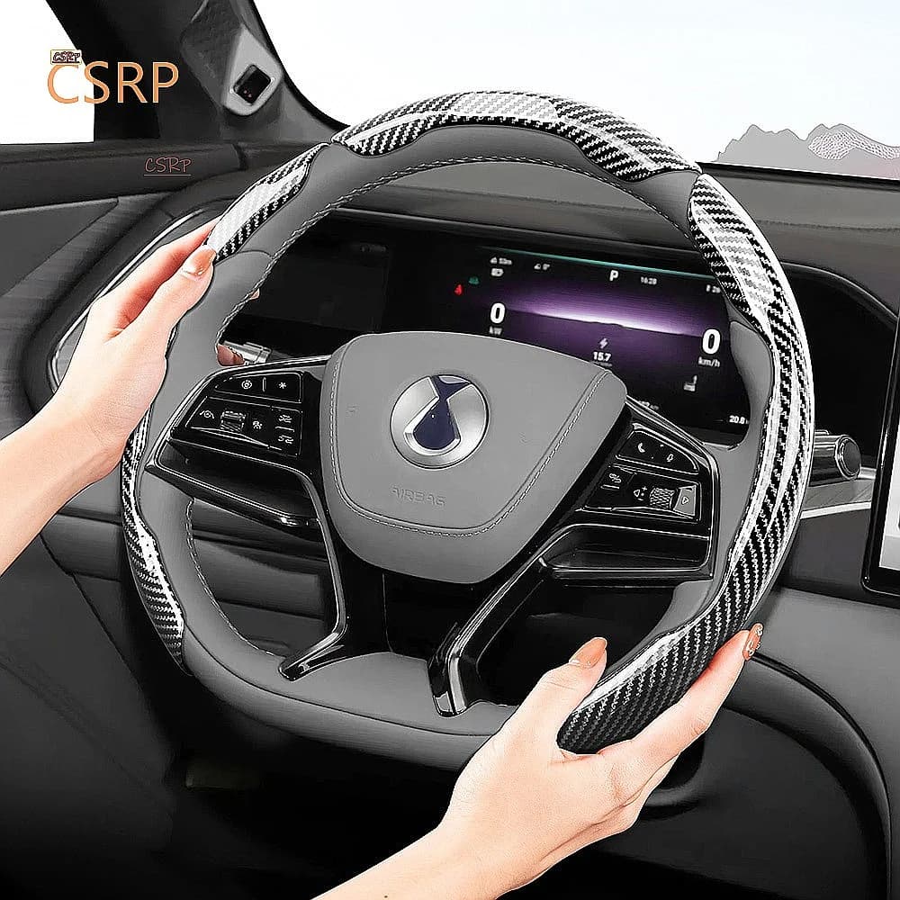 Suitable for Denza Sporty Carbon Fiber Steering Wheel Cover Snap-On for D9 N9 B5 B8 N7 N8L N8 Z9GT Z9 Black Red Blue Silver