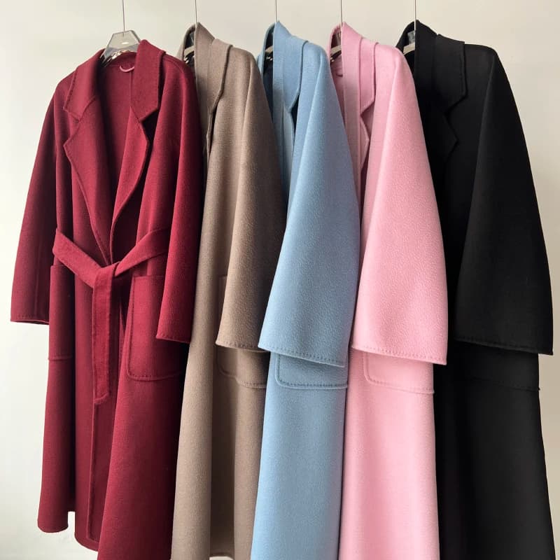 Nuovi colori accappatoio fatto a mano stile grande formato ondulazione dell'acqua cappotto da donna in lana double face bavero giacca con cintura allentata marea autunno inverno
