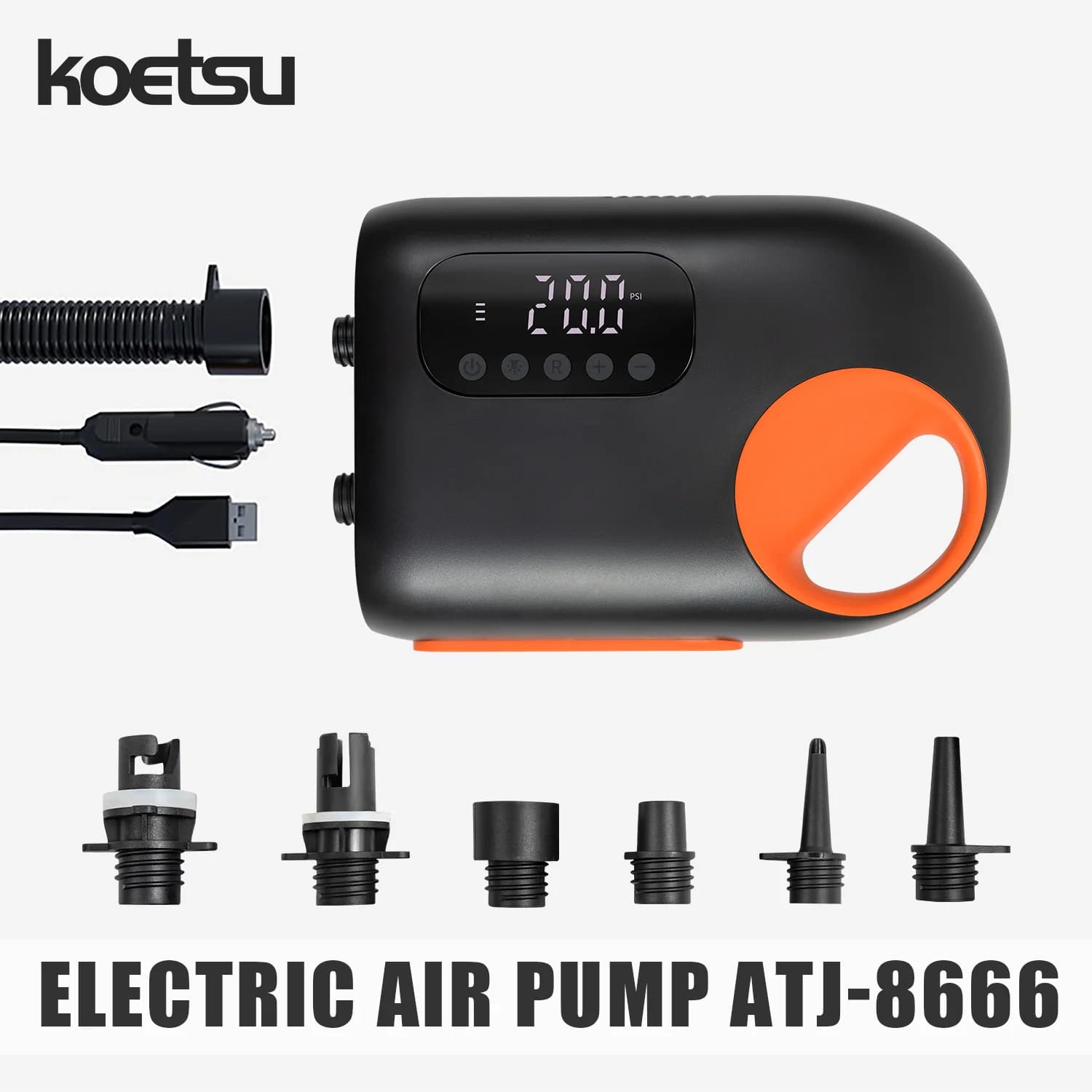 KOETSU pompa d'aria elettrica, pompa d'aria a batteria multifunzione, adatta per paddle, kayak, gommone, tende, ecc.