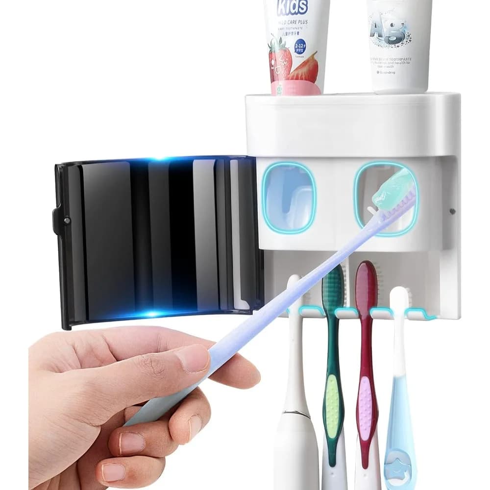 Portaspazzolino da parete con dispenser automatico, 4 slot e copertura per l'organizzazione del bagno