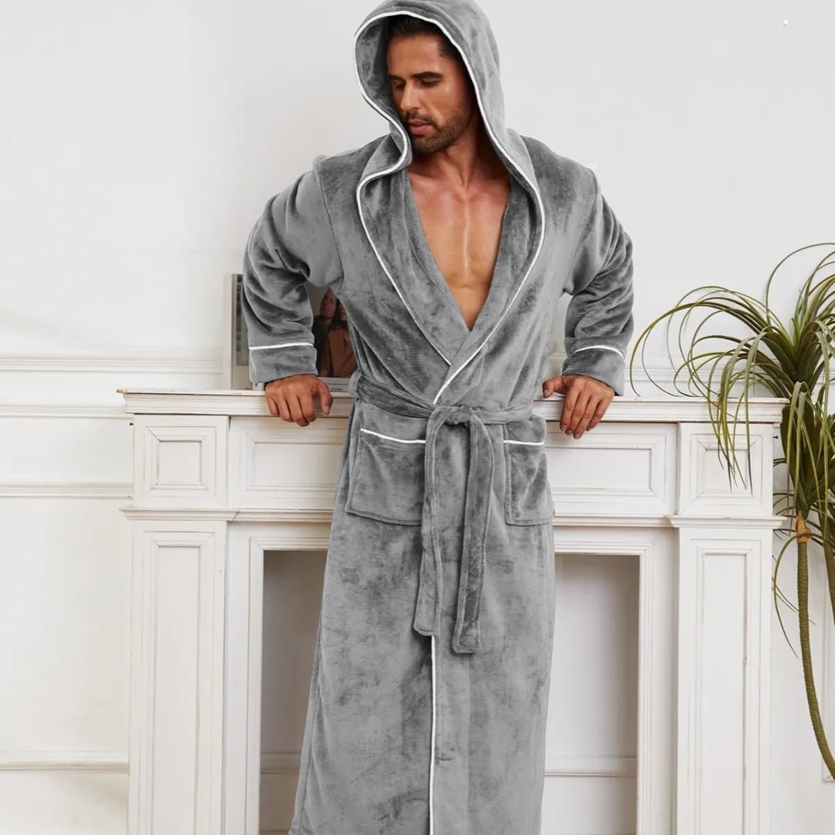 Men's Large Size Flannel Long Dress Autumn Winter Couple of Nightwear Kimono Bathrobe Nightwear Dress Night Shirt Trained Coral Pile Homewear