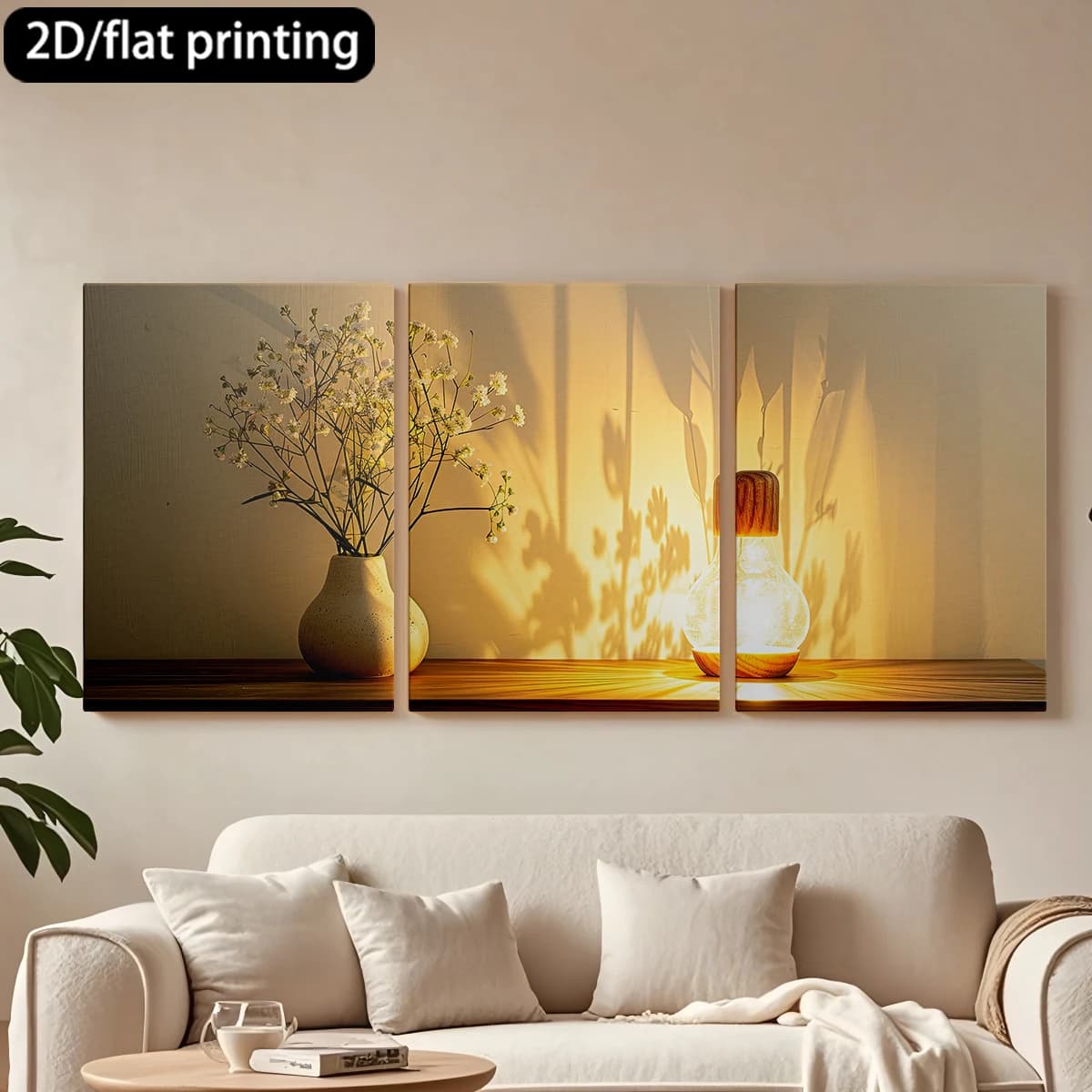 Set of 3 decorative paintings on canvas with wooden frame: Vase, flowers, bright glass, table. Tende per camera da letto ikea.