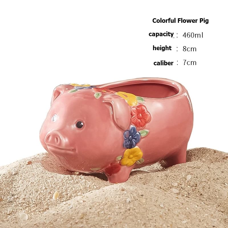 Tazza in Ceramica a Forma di Maialino con Fiori Colorati, Ideale per Cocktail, Adatta per Riunioni Familiari, Bar, Tazze Tiki Personalizzate, Celebrazioni Festive