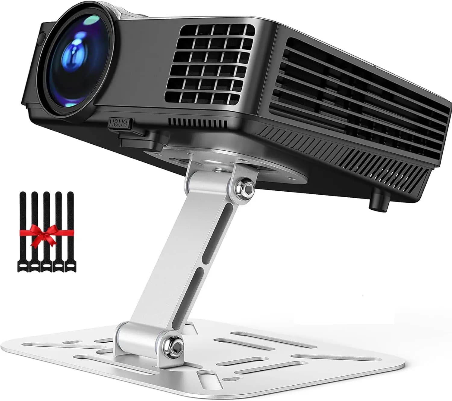 Supporto Regolabile per Proiettore con Vite da 1/4'', Montaggio a Soffitto Argento per Casa, Ufficio, Studio, Mini Staffa con Fascette per Cavi