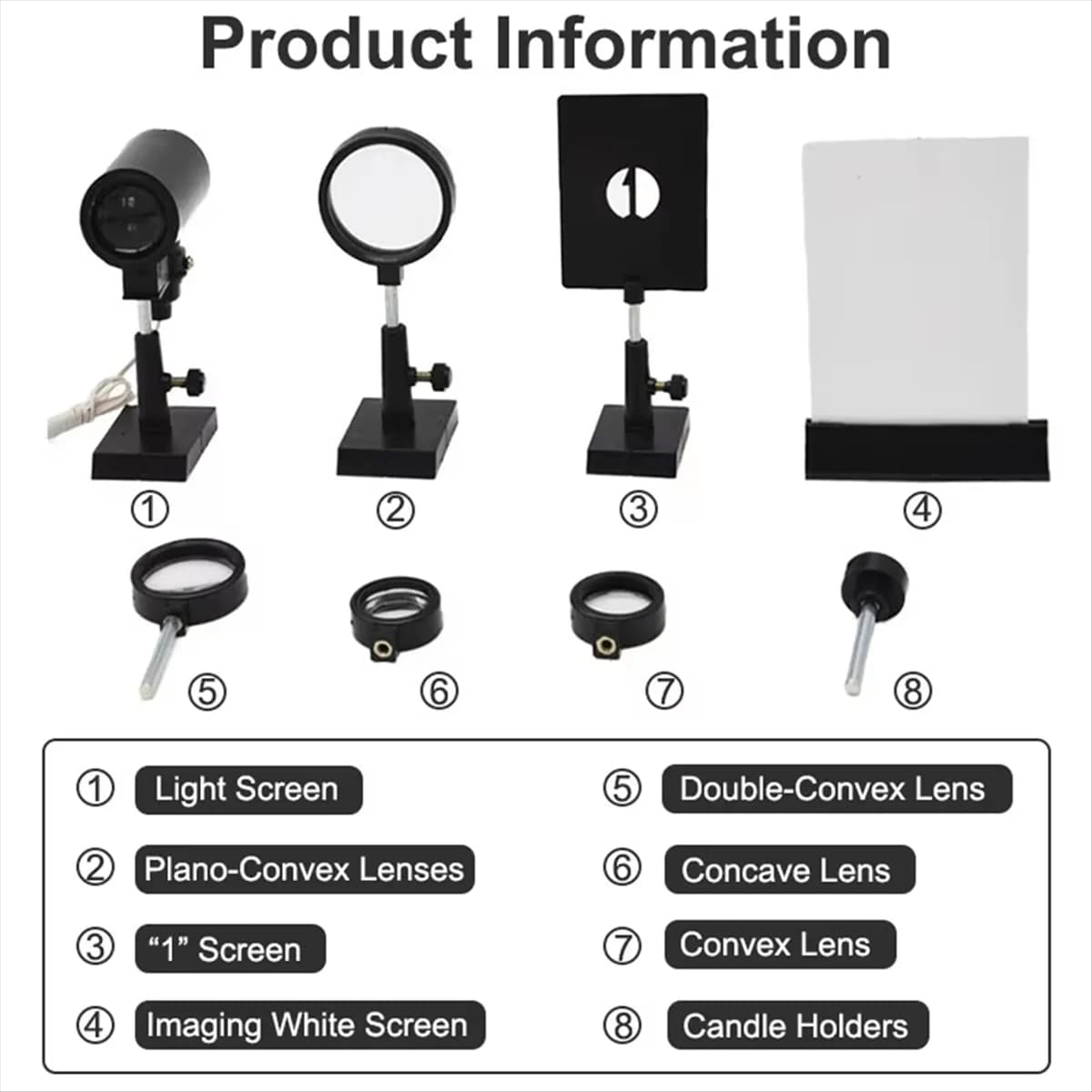 Compatible Optical Experiment Set Plano Convex Lenses Double Convex Lens Candle Holders 1 Set Screen Light Convex Concave Lens