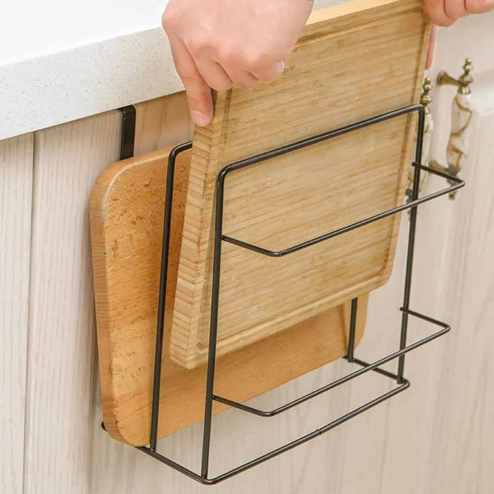 Double-Deck Wall Mount Cutting Board Rack Iron Chopping Board Holder Towel Drying Storage Kitchen Organizer Black
