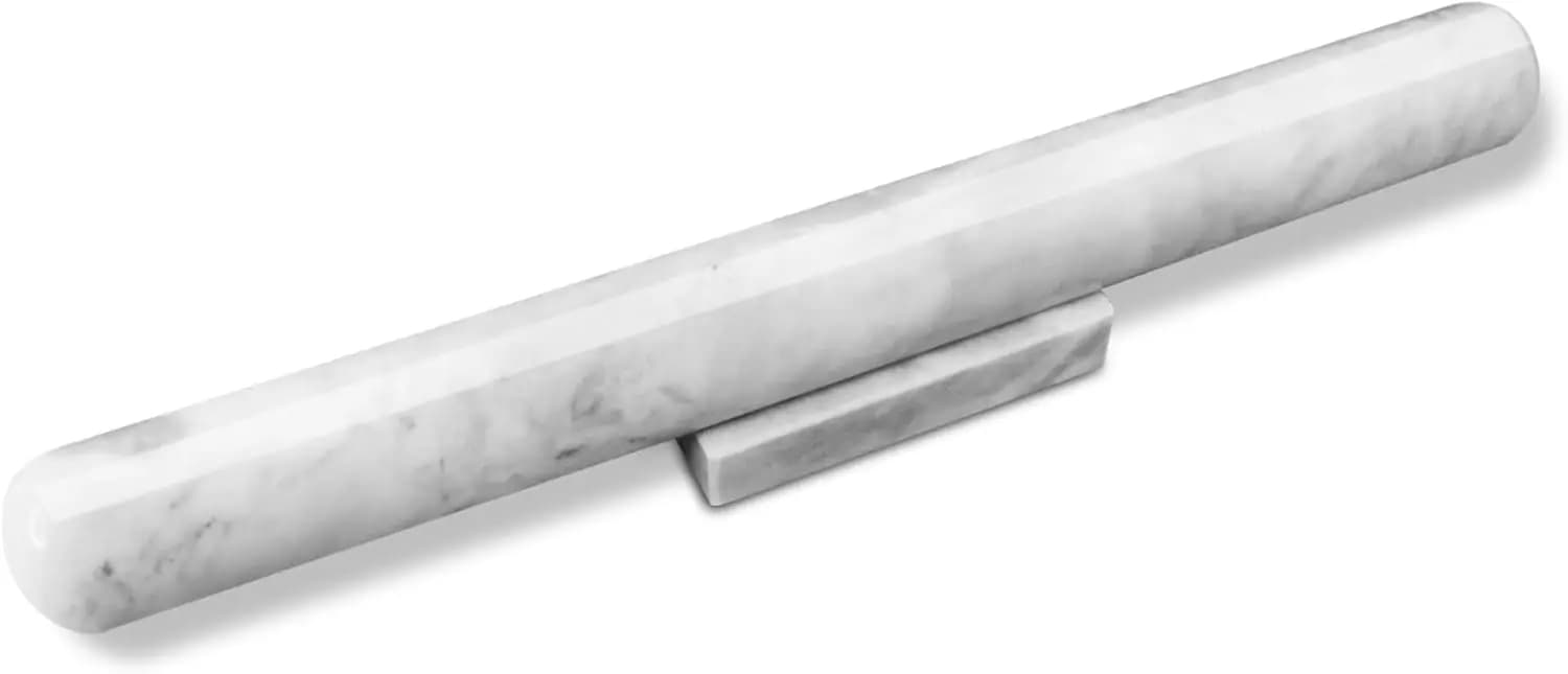 Mattarello con Supporto, 40 cm, in Pietra Bianca, Stile Francese, Lucidato, Antiaderente, per Biscotti, Pizza, Pasta, per Cucina e Pasticceria
