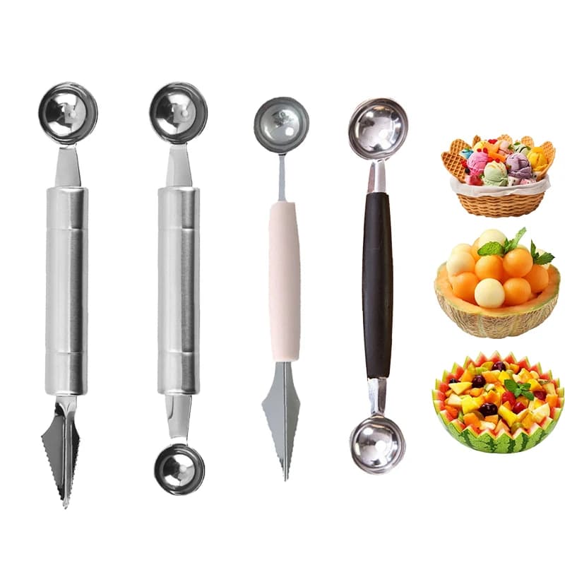 Cucchiaio per Frutta a Doppia Testa, Coltello per Intaglio Frutta, Utensili da Cucina, Strumento per Melone, Cucchiaio per Patate Puree, Cucchiaio per Gelato TMZ
