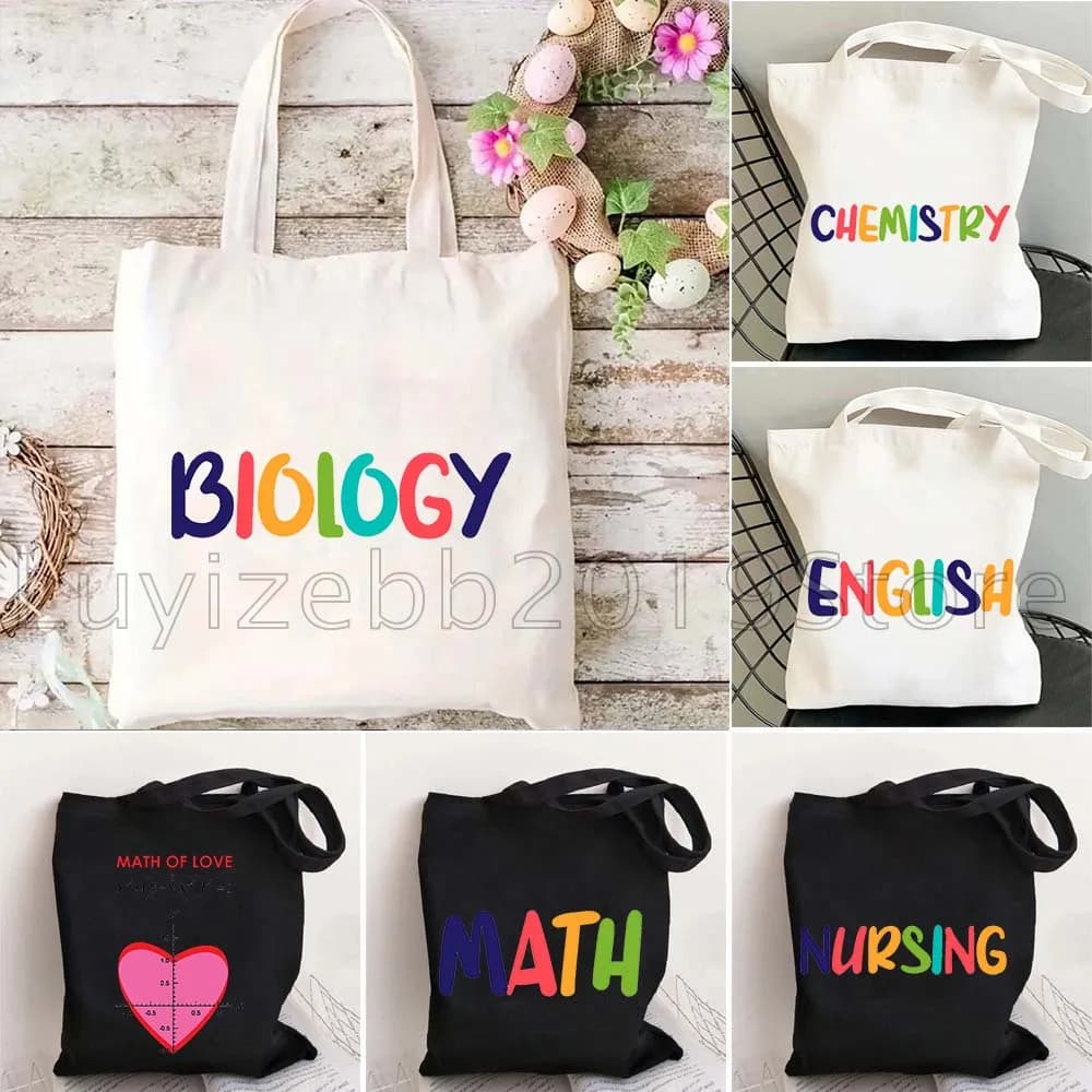 Biologia Chimica Matematica Lettera inglese Regali Borsa a tracolla in tela Borsa Harajuku Shopper Borse per la spesa pieghevoli riutilizzabili