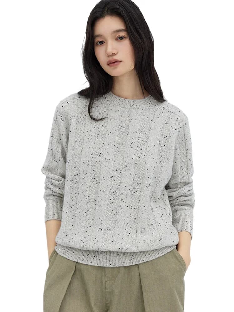 Maglione a Collo Tondo in Puro Cashmere 15 Fili Conseni, Stile Ins con Texture a Maglia Spessa a 7 Aghi
