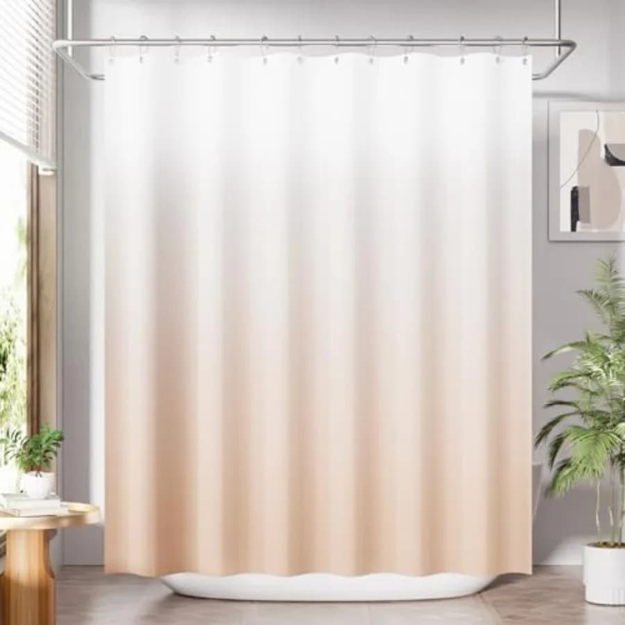 Fabric Shower Curtain, Cloth Khaki Shower Curtain Set with 12 Hooks, Washable Fabric Ombre Khaki and White Shower Curtain, Rust