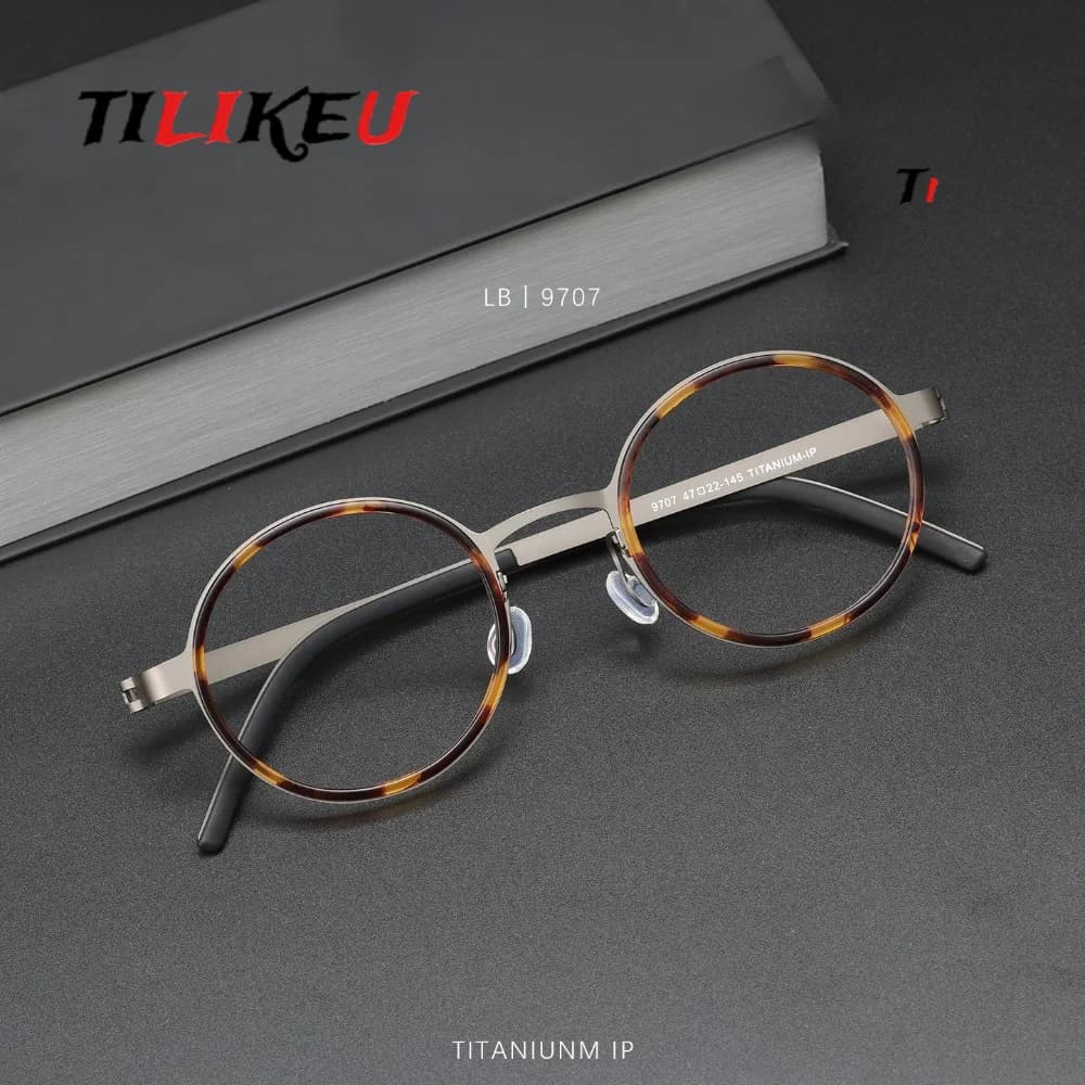 2026 Denmark Brand Replica 9707 Men Women Ultra-light Pure Titanium Glasses Frame Retro Round Tortoise Ring Screwless Eyewear
