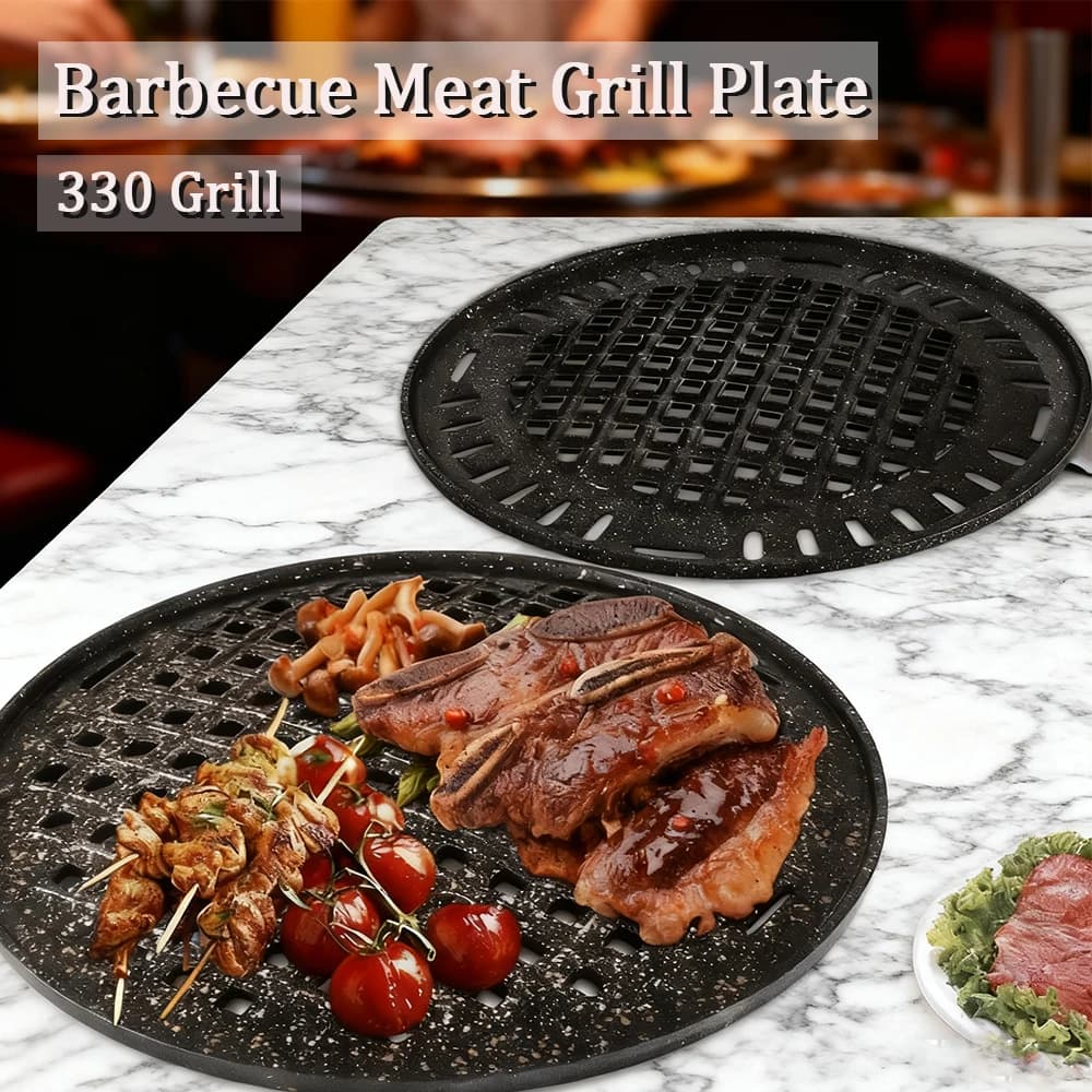 Professional Beehive Texture BBQ Grill Plate Circular Carbon Steel Sizzling Meat Tray Non-Stick Surface for Charcoal Barbecue