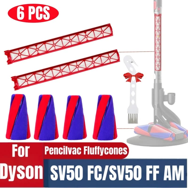 Set di ricambio da 6 pezzi per Dyson Pencilvac Fluffycones SV50 FC/SV50 FF AM: Filtro HEPA ad alta efficienza e testina per la pulizia