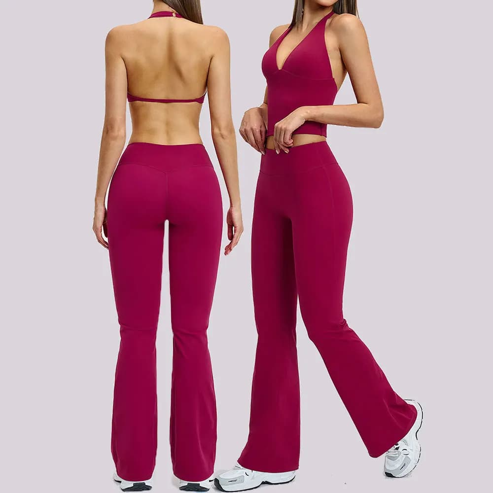 Completo Yoga 2 Pezzi: Top Sportivo Slim Fit con Schiena Scoperta e Leggings a Vita Alta Svasati - Tuta Sportiva da Donna per Palestra, Corsa e Fitness