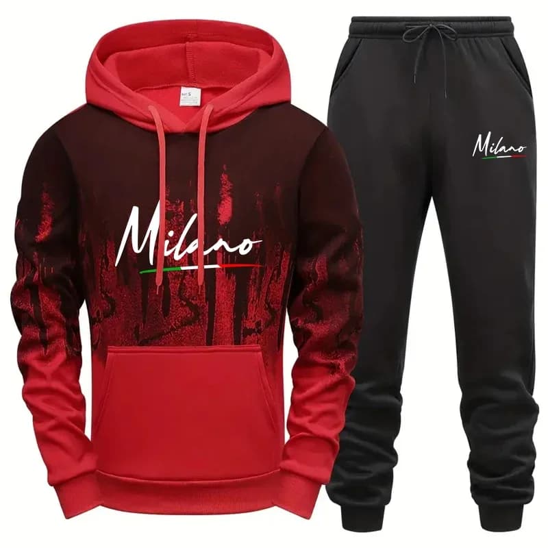 Mens Tracksuit Print Splash-ink Sweatshirt Sweatpants 2 Pcs Sets Outdoors Sports Jogging Mens Clothing Casual Hoodies Sportswear