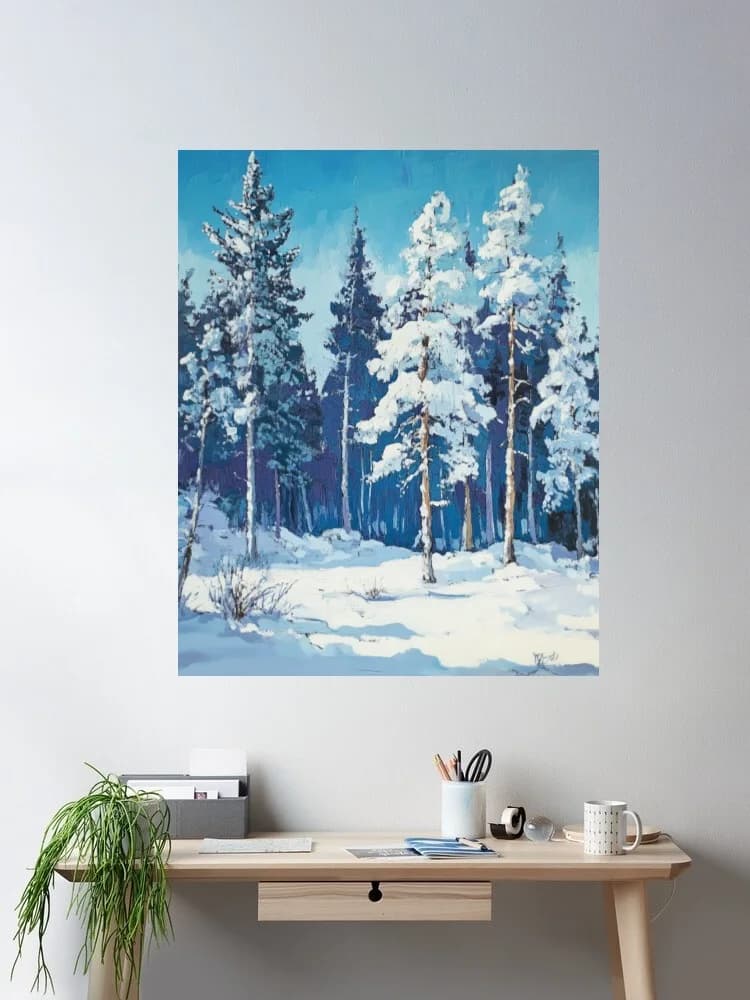 Snowy Pines Paint Night Canvas POSTER ,Home Decor Wall art painting