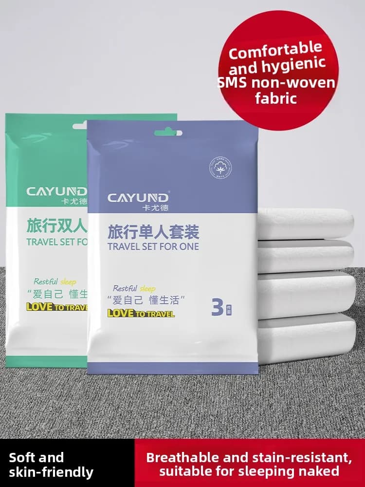 Disposable Bed Linen Set for Hotel, Double Bedding, Trene Bedding, Faithful, Four Piece Hygienic Travel Kit