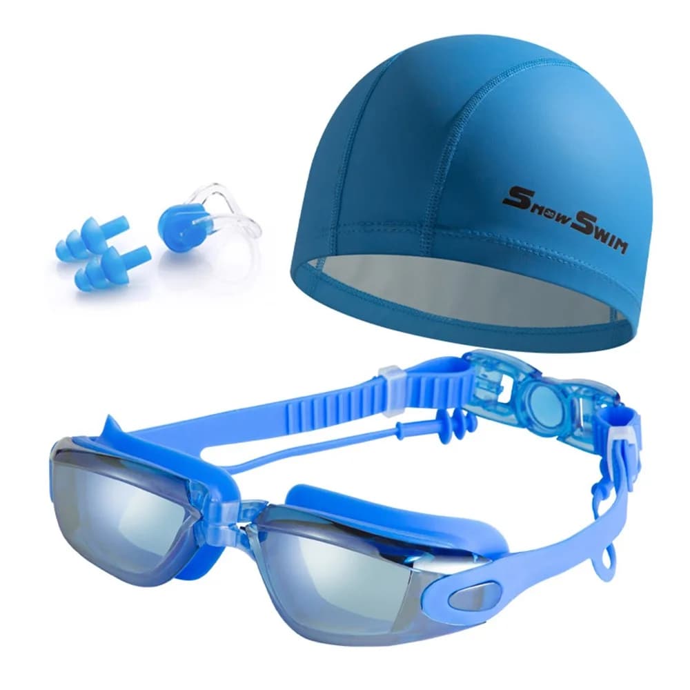 Set of anti-fog swim glasses for adults with nose clips and ear plugs, immersion glasses with UV protection, unisex, adjustable