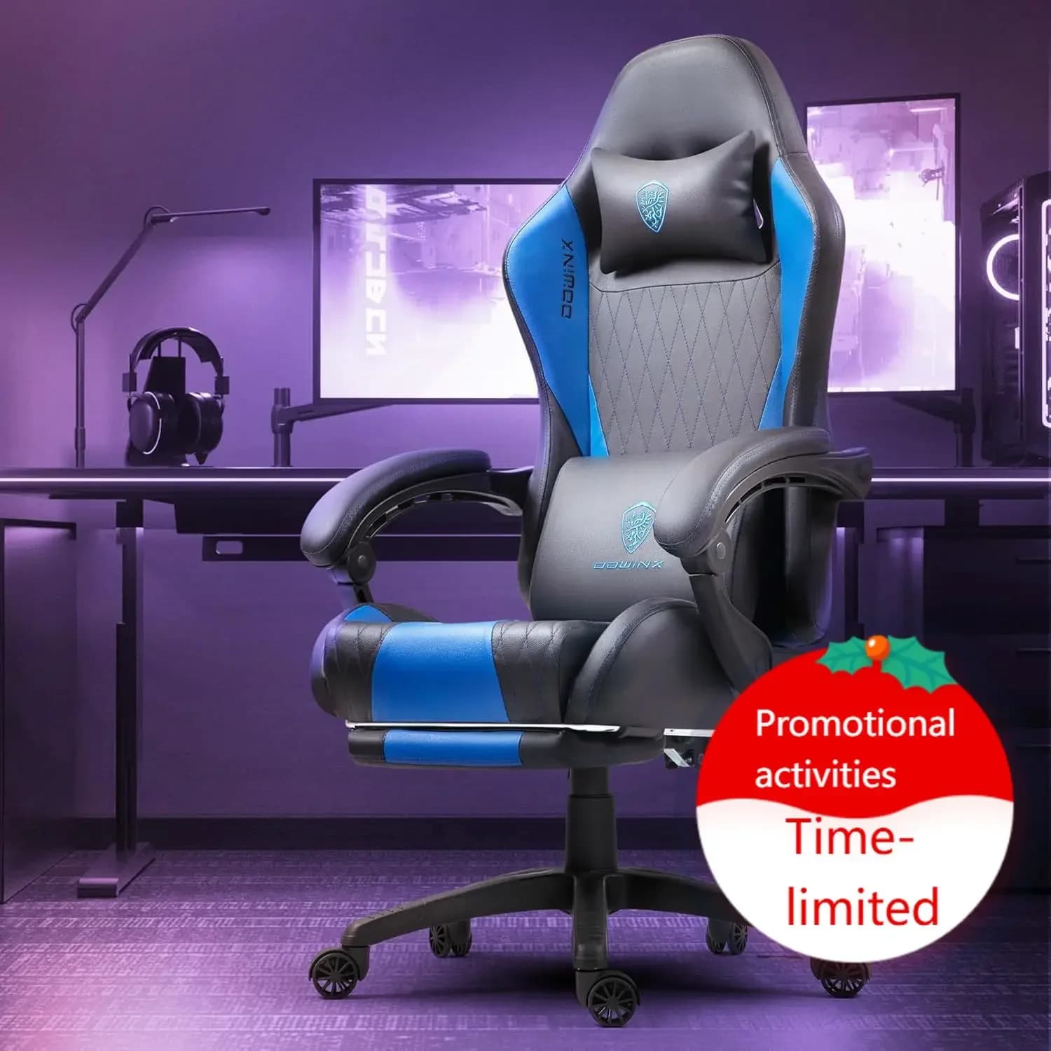 Sedia da Gaming con Supporto Lombare Massaggiante e Poggiapiedi, Sedia per Videogiochi per Adulti, Sedia Ergonomica Regolabile per Gamer con Schienale Alto