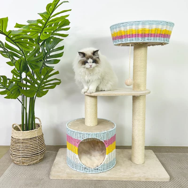 YXT Struttura da arrampicata per casa per gatti in rattan per albero per gatti per forniture per animali domestici Corda in sisal Grande torre per gatti multistrato