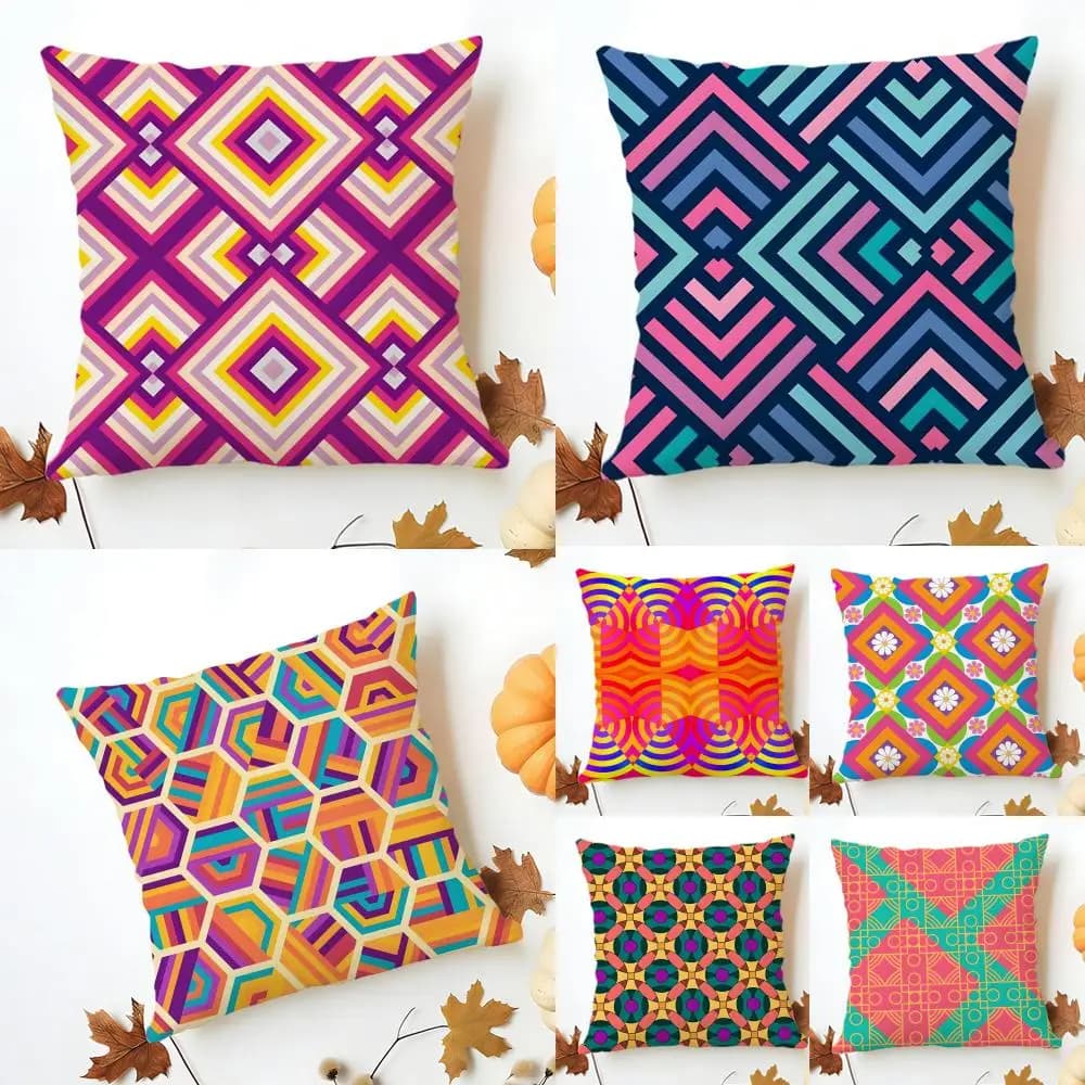 Fodera per cuscino in lino lavabile con motivo geometrico colorato, morbida e confortevole, per divano, letto e arredamento casa accogliente