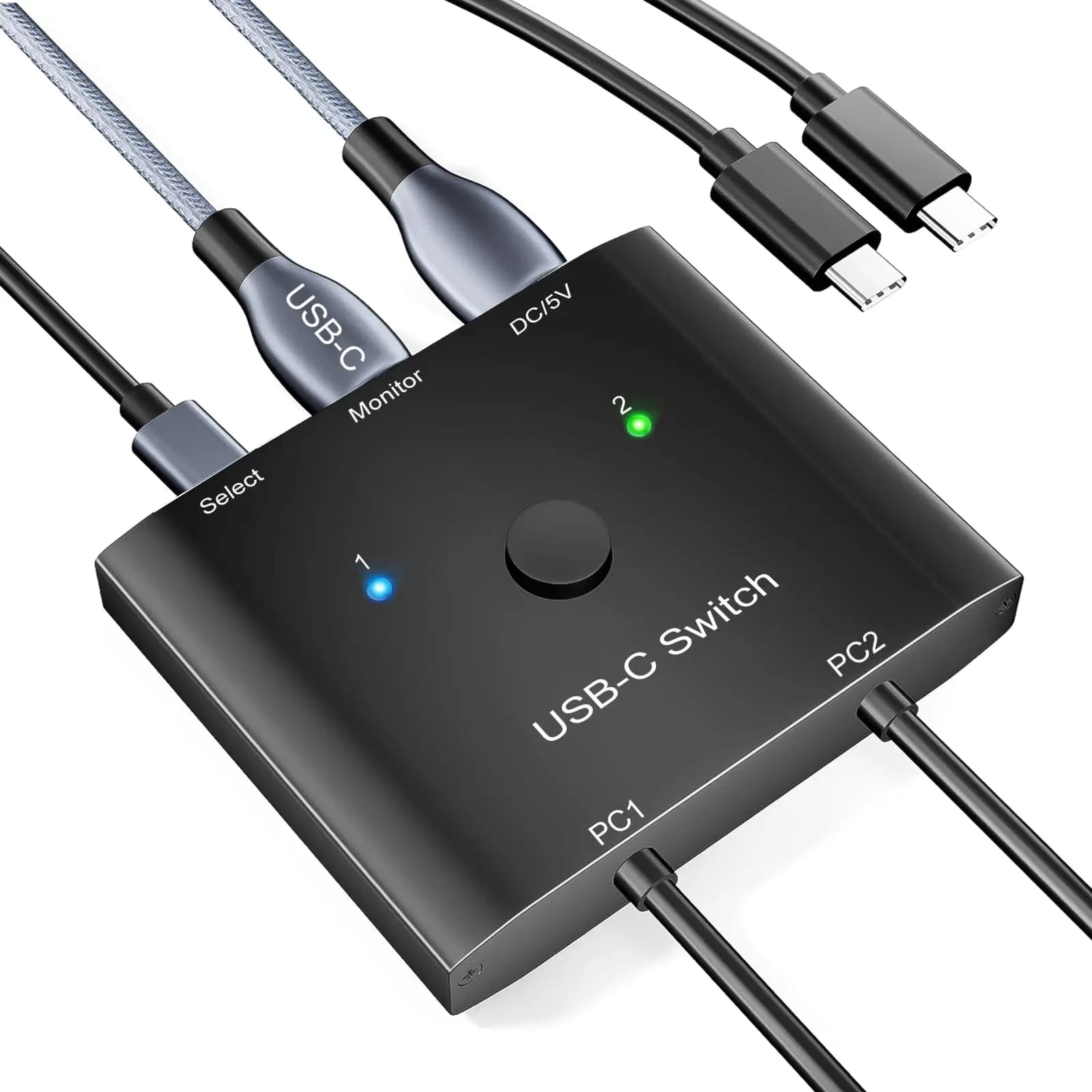 Switch USB C 2 in 1 uscita, switch KVM KCEVE 2 laptop 1 monitor 4K a 120 Hz, ricarica PD 100 W/USB 3.1 Gen 2/10 Gbps/cavo telecomando