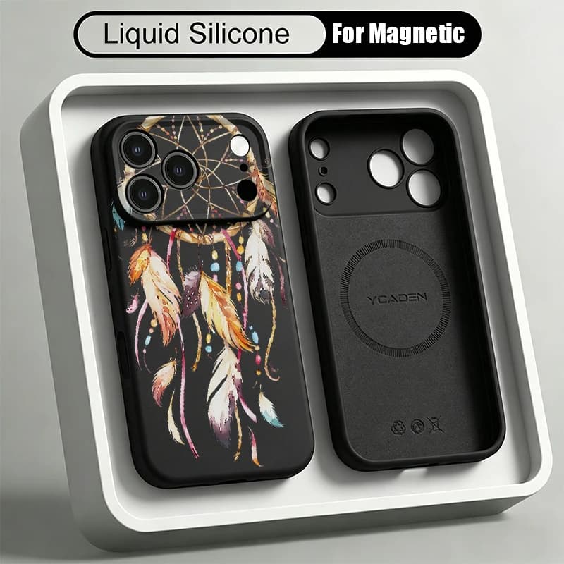 Magnetic Liquid Silicone Case For iPhone 18 Pro Max 17 16 15 14 13 Pro Max For Magsafe dreamcatcher Print Soft TPU Back Cover