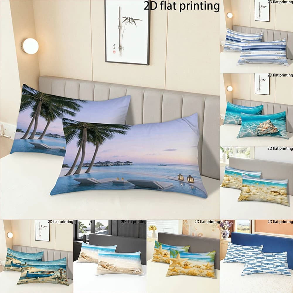 Two-piece suit Palm Tree Beach Pillowcases , Used for sofas, chairs, cars, decorative cushion covers, pillowcases.