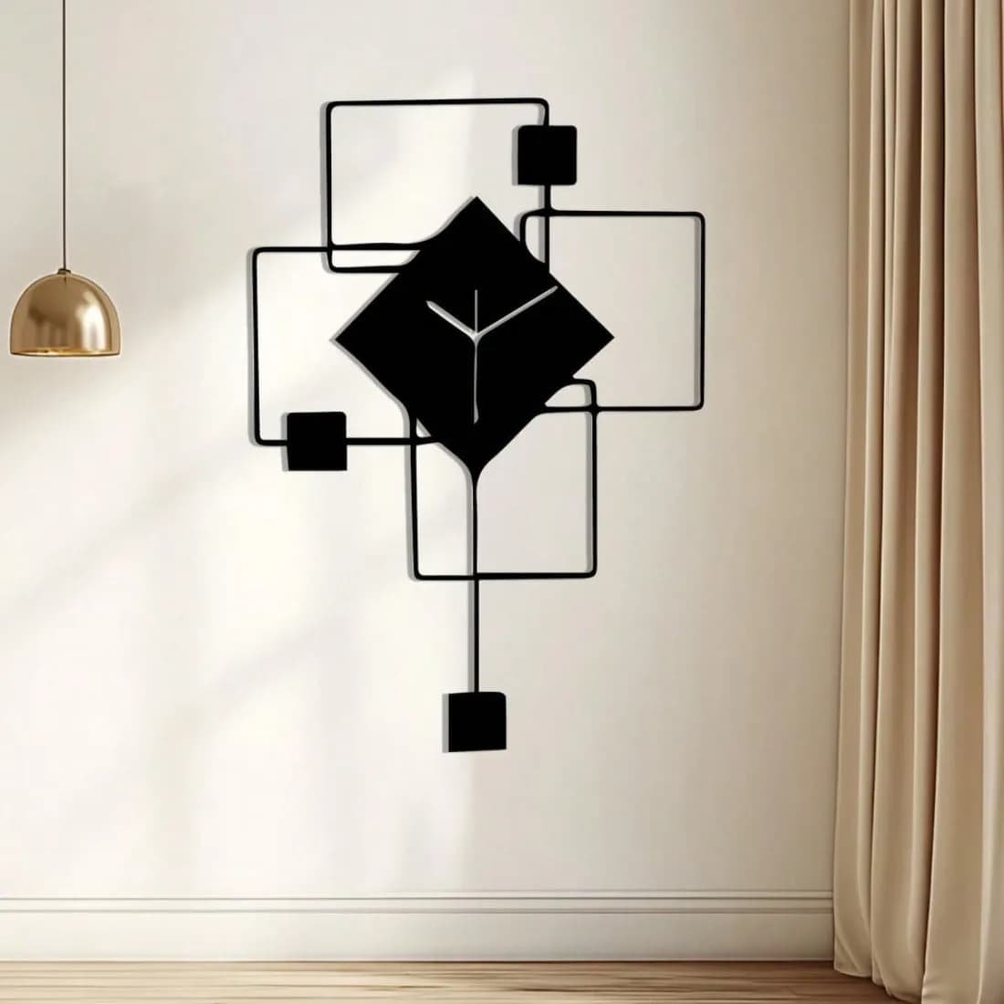 Metal Wall Clock Black Modern Geometric Silent Bedroom Decoration Art Gift for Home