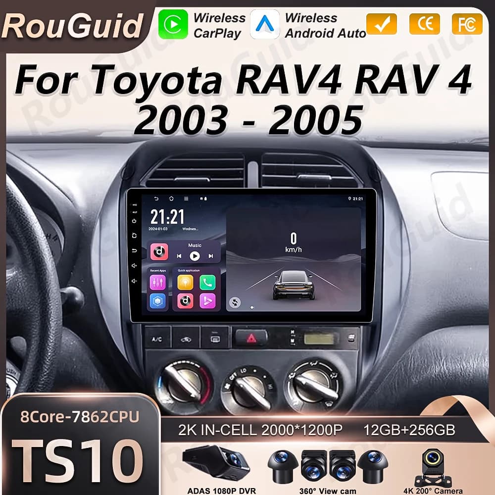 Autoradio Android 16 per Toyota RAV4 RAV 4 2003 2004 2005 Lettore Multimediale Video Schermo Touch 2k Bluetooth 5G Wifi Wireless DVD