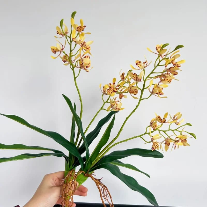 Real Touch Orchid Artificial Flowers 2 Forked Long Branches with Leaves Wedding Home Desktop Vase Decoration Fake Flower Gifts