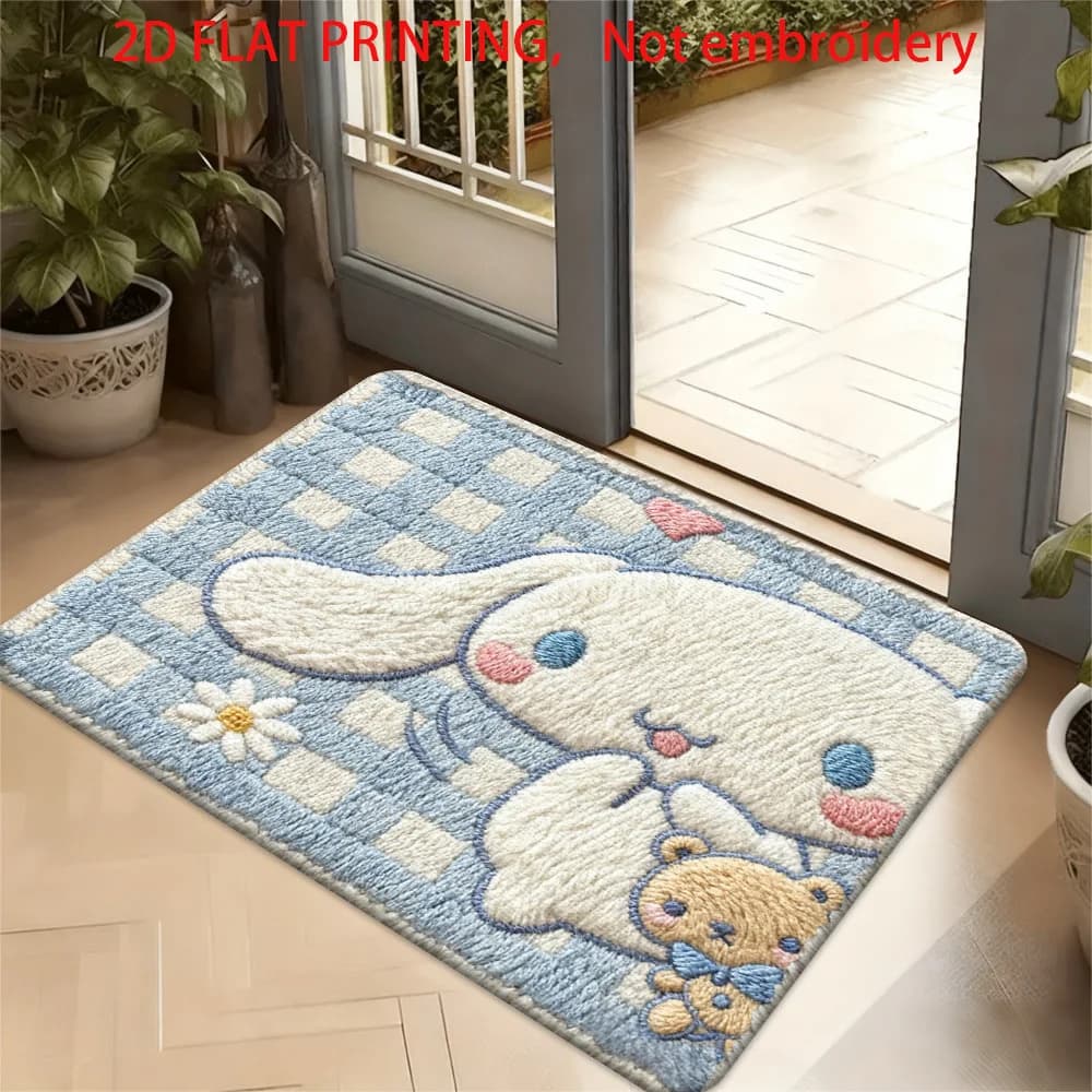 Tappeto Piatto 2D in Poliestere Autorizzato Sanrio con Stampa di Cinnamoroll, Morbido Tappeto in Flanella che Funziona anche come Coperta Calda