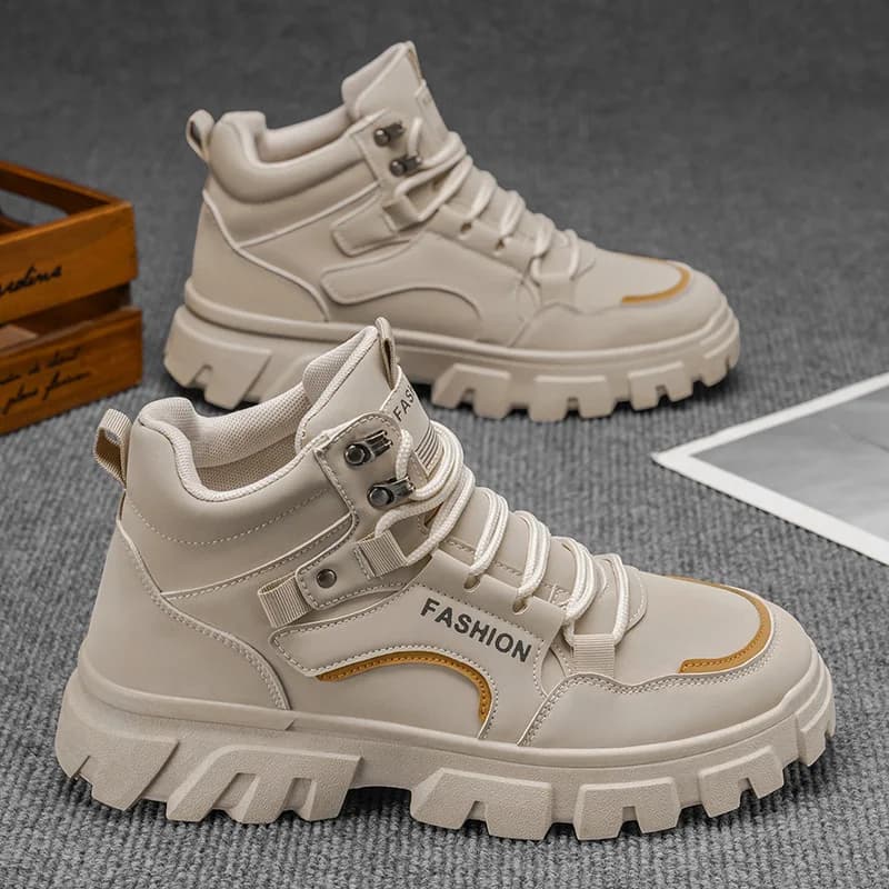 Stivali alti da uomo alla moda Piattaforma antiscivolo Stivali da trekking comodi da esterno antiscivolo Scarpe da lavoro alla moda da uomo