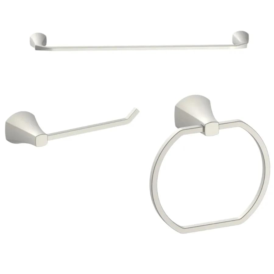 Simple Flare 3-Piece Bathroom Hardware Set Satin Nickel Includes Towel Bar Towel Ring and Toilet Paper Holder