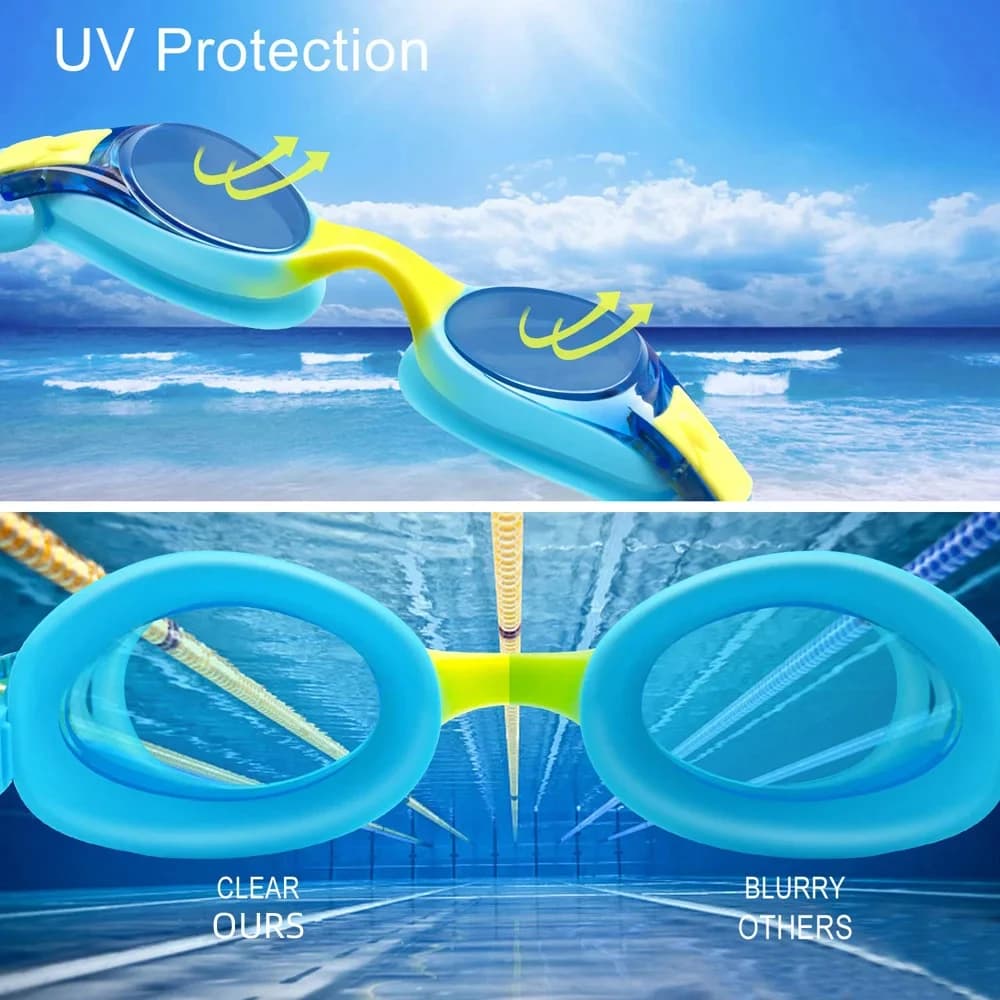 Professional swim glasses set for children combined with colors with nose caps and ear plugs, colorful swim glasses for boys and girls
