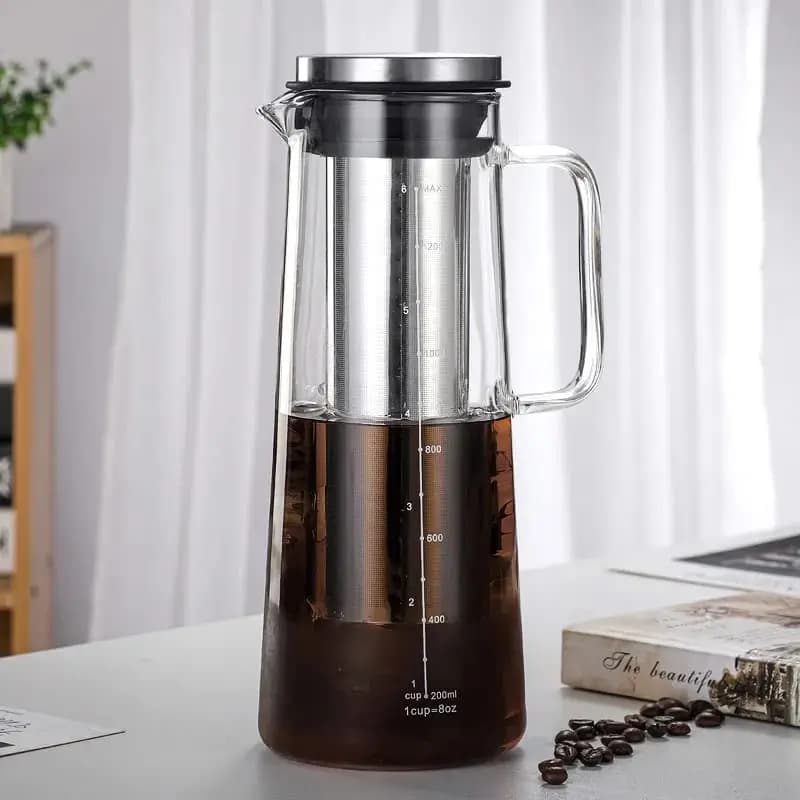 Caraffa in Vetro Ermetica per Caffè Freddo e Infusore per Tè - 1,0L / 34oz con Filtro Rimovibile in Acciaio Inossidabile