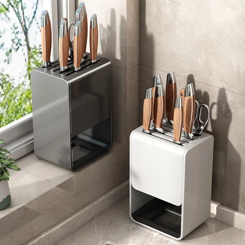 Multifunctional Kitchen Knife Holder, Countertop Knife Block with Bamboo Chopstick and Utensil Storage Rack
