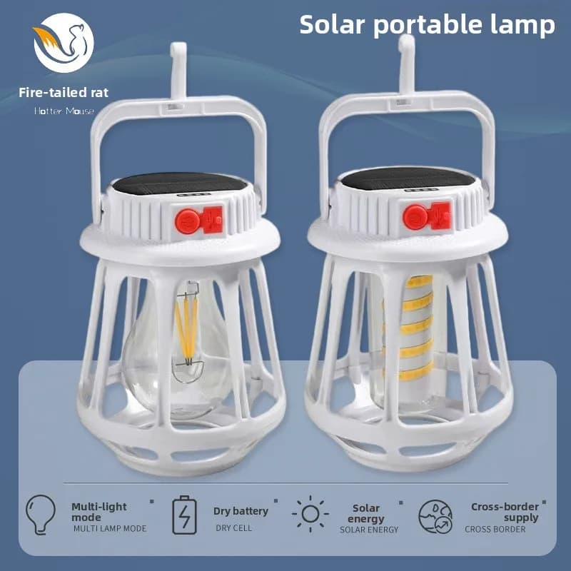 Solar Rechargeable Outdoor Camping Lantern with Strong Beam Flashlight Portable LED Spot Light for Tent Hiking Emergency Use