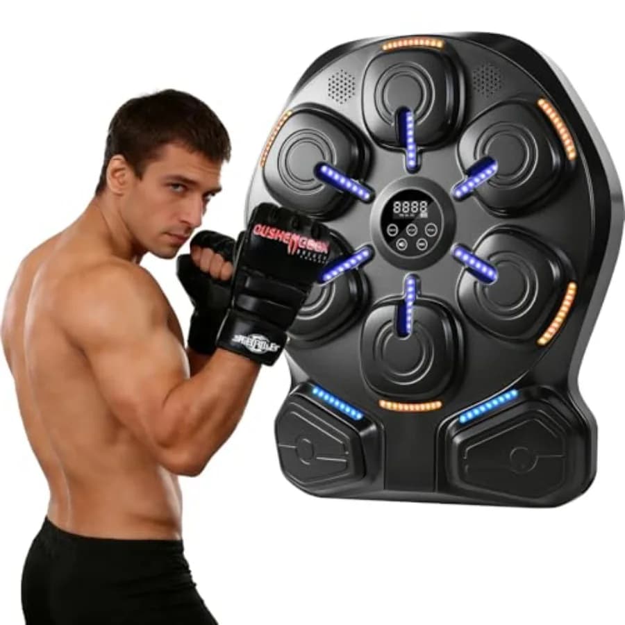 Smart Boxing Machine with LED Lights and Bluetooth Speaker, Interactive Boxing Bag for Rhythmic Training and Stress Reduction