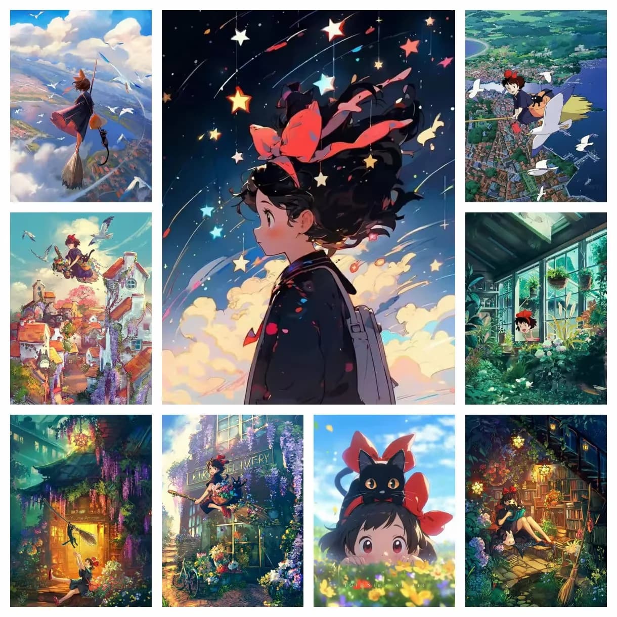 Simpatico Quadro Diamantato 5D con Ragazza Anime e Gatto, Scenografia Fantastica Cartoon, Fai da Te, Punto Croce, Mosaico Artigianale, Decorazione per la Casa