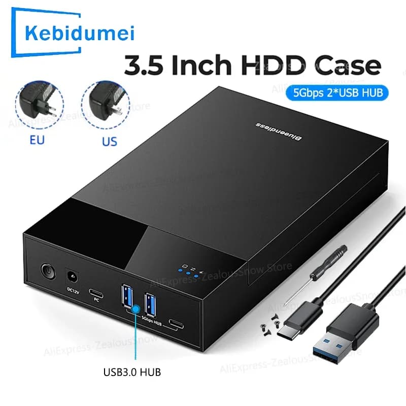 Custodia per HDD SATA 2.5/3.5 HUB USB 3.0 Lettore per disco rigido esterno Supporto da 20 TB TIPO C A SATA Adattatore Custodia per HDD con alimentazione 12 V