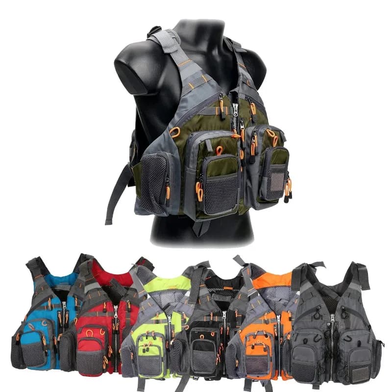 Giubbotto di salvataggio professionale da uomo, tuta di galleggiamento, gilet da pesca portatile, gilet regolabile per sport all'aria aperta multitasche