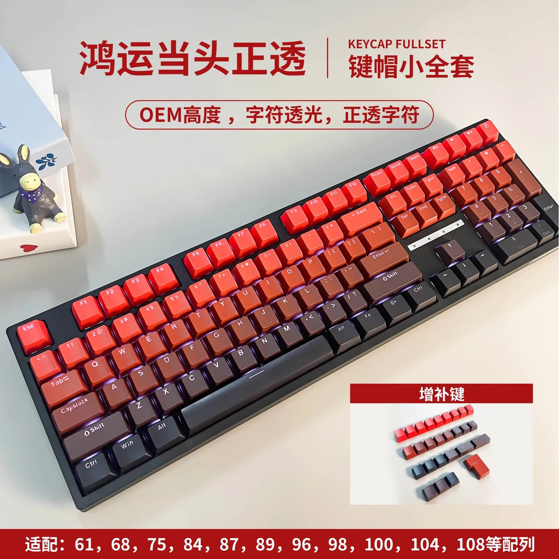 Keycap RGB retroilluminati con gradiente di colore, profilo OEM, in PBT, per tastiera meccanica da gaming con switch Cherry MX, layout ISO.