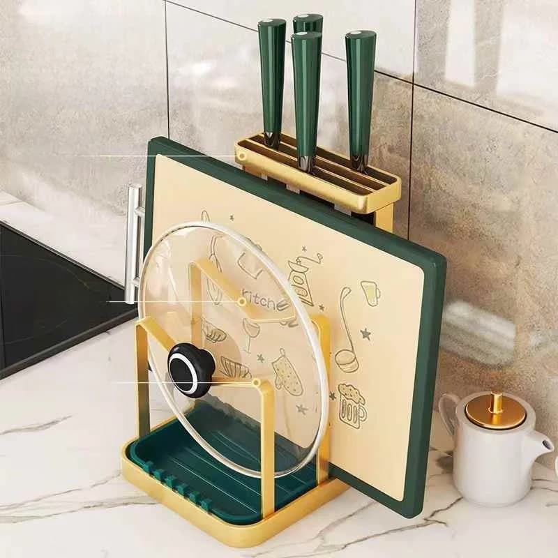 Integrated Kitchen Knife Rack Cutting Board Holder Pot Lid Stand Multi-Purpose Storage Shelf Home Use Cooking Accessories
