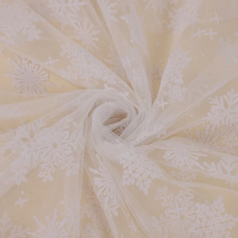 5Yds 150Cm Wide White Blue Big Snowflake Flocking Net Cloth for Princess Dress Party Decoration Puffy Skirt Fabric F135